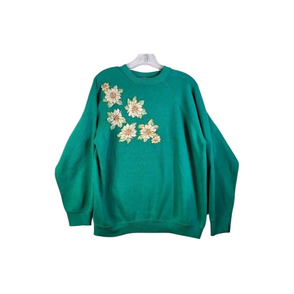 Vtg Sweats Appeal Tultex XL Green Teal Sweatshirt Christmas Holiday Grannycore